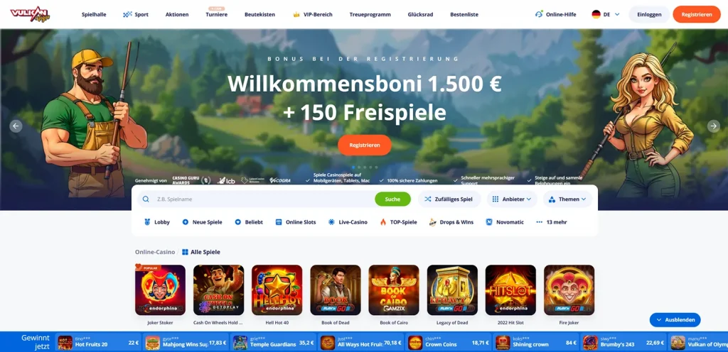 Homepage der Vulkan Vegas Website
